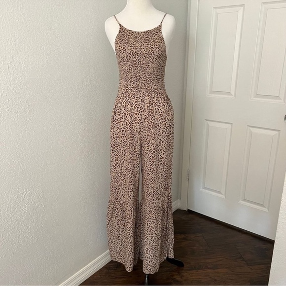 Japna women's Medium Tan Black Cheetah pants jumpsuit‎ wide leg animal print - Picture 3 of 8